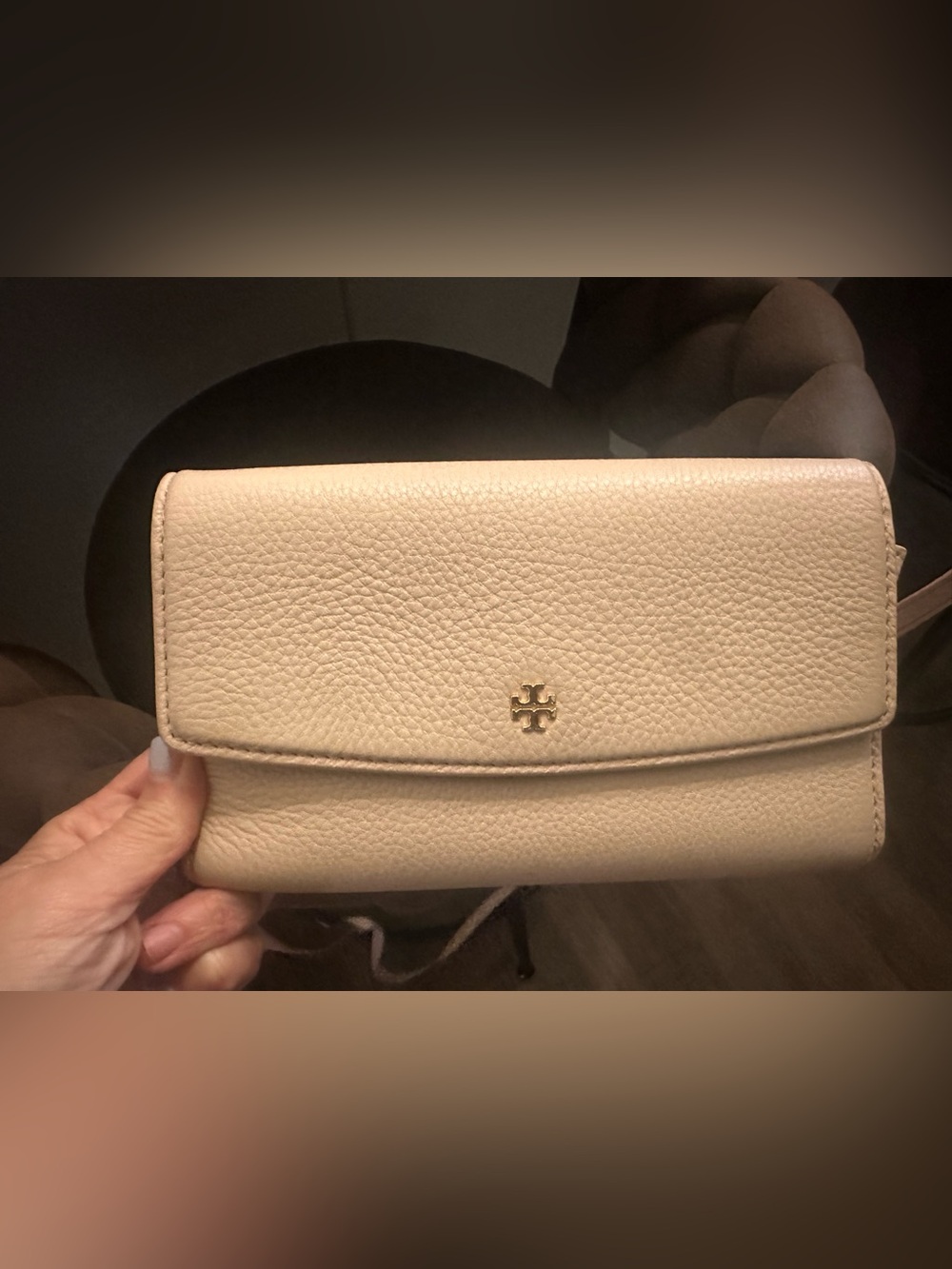 Tory Burch Cream Pebbled Leather Crossbody Wallet